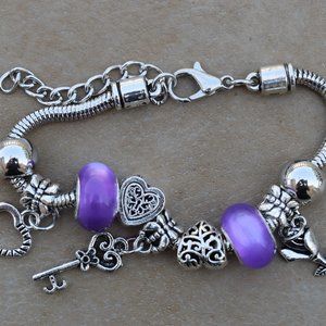 Adjustable Bracelet with cute charm Blue Bead Key Rose Charm Bead